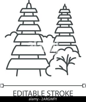 Pura tanah Lot temple à Bali icône linéaire. Indonésie et lieux religieux. Temple hindouiste avec toit en herbe. Illustration de la ligne fine. Symbole de contour. V Illustration de Vecteur