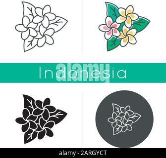 Icône d'inflorescence de la Plumeria. Fleurs exotiques de la région. La flore des jungles indonésiennes. Petites plantes tropicales. Fleur de frangipani. Linéaire, noir, craie an Illustration de Vecteur