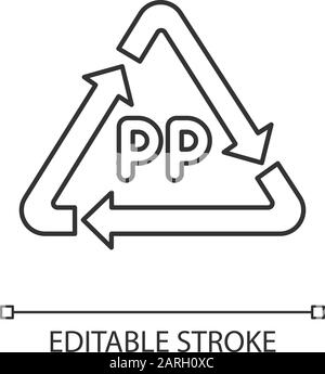 Icône linéaire néon de symbole PP. Marquage polymère thermoplastique. Code d'identification de la résine. Chimie organique. Illustration de la ligne fine. Symbole de contour. Vecto Illustration de Vecteur