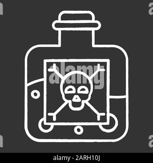 Icône craie liquide dangereuse. Produits chimiques très dangereux. Poison vert dans le flacon. Chimie organique. Substance toxique et nocive. Étiquette des os du crâne Illustration de Vecteur