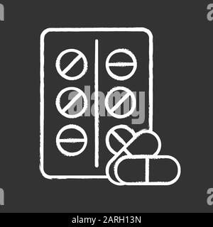 Icône de craie de pilules. Médicaments et produits pharmaceutiques. Prescription et médicaments. Vitamine dans la capsule. Contrôle des naissances. Aide froide commune. Traitement du virus de la grippe. Influence Illustration de Vecteur