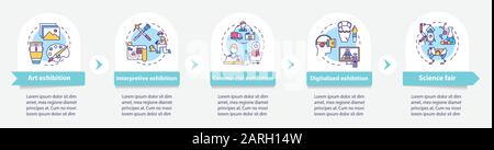 Modèle infographie vectoriel d'exposition et de musée. Éléments de conception de présentation exposition. Visualisation des données en cinq étapes. Diagramme de chronologie du processus Illustration de Vecteur