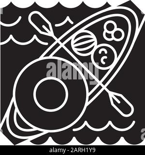 Icône de glyphe de marché flottant. Vente de marchandises et de nourriture locale à partir de bateau. Type de commerce en Thaïlande, en Indonésie et au Vietnam. Transport d'eau. Silhouette symb Illustration de Vecteur