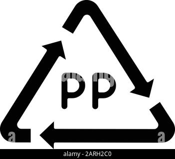 Icône de glyphe de symbole PP. Marquage polymère thermoplastique. Code d'identification de la résine. Triangle de flèche. Chimie organique. Marque de recyclage. Symbole silhouette. Ne Illustration de Vecteur