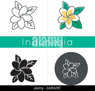 Icône Plumeria. Fleurs exotiques de la région. La flore des îles indonésiennes. Plantes tropicales. Fleur de frangipani. Nature de Bali. Linéaire, noir, craie et co Illustration de Vecteur