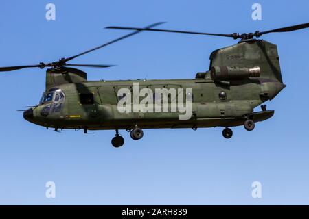 Volkel, PAYS-BAS - 15 JUIN 2013 : hélicoptère de transport Chinook Boeing CH-47-Royal Netherlands Air Force en vol. Banque D'Images