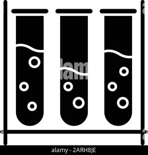 Icône glyphe des tubes à essai. Chimie organique. Travaux de laboratoire. Équipement scientifique. Interaction avec les produits chimiques. Recherche scientifique. Symbole silhouette. Ne Illustration de Vecteur