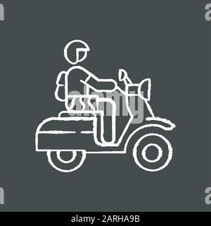 Icône de craie de moto. Chauffeur de scooter à Bali. Traversée de l'Indonésie en moto. Excursion en scooter sur l'île tropicale. Type de transport en Indonésie. I Illustration de Vecteur