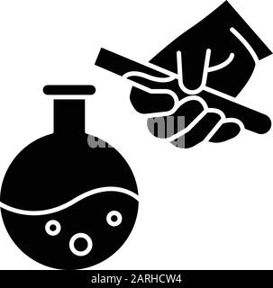 Ballon de laboratoire chauffant avec icône de glyphe de bougie. Expérience de laboratoire. Interaction avec les produits chimiques. Recherche en chimie organique. Symbole silhouette. Négatif s Illustration de Vecteur