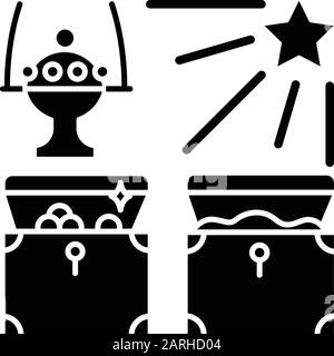 Cadeaux de l'icône de glyphe magi. Jésus cadeaux de trois rois magiques. Trésors illuminés par l'étoile. Vacances de Noël. Récit de la Bible. Symbole silhouette Illustration de Vecteur