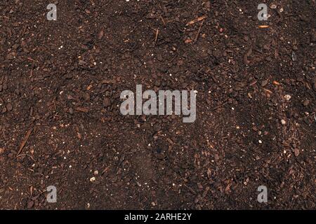 Vue de dessus de la terre à jardinage fertile en arrière-plan Banque D'Images