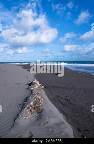 Vue sur la plage d'Oakura lors d'une journée nuageux dans la région de Taranaki en Nouvelle-Zélande Banque D'Images