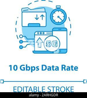 Icône de concept de débit de données 10 Gbit/s. Internet mobile. 5 G technologies idée de l'illustration de la ligne mince. Connexion haut débit. Technologie sans fil. isola vectoriel Illustration de Vecteur