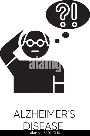 Icône glyphe de la maladie d'Alzheimer. Démence. Perte de mémoire. Difficulté à penser. Maladie de vieillesse. Personne âgée. Trouble mental. Symbole silhouette Illustration de Vecteur