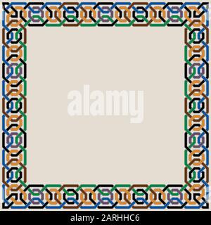 Bordure Vectorielle Colorée Ornée De Décorations En Mosaïque Mauresque. Cadre en mosaïque dans le style palais de l'Alhambra. Illustration de Vecteur