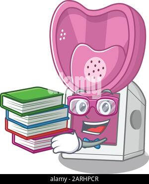 Sympa et astucieux, l'inhalateur de vapeur pour étudiants mascotte dessin animé avec livre Illustration de Vecteur