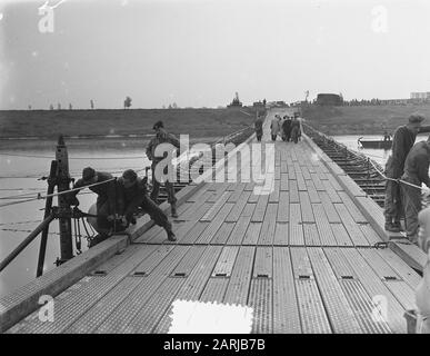 Wijchen. Construction de ponts militaires sur bras du Maas Date : 14 octobre 1953 lieu : Gueldre, Wijchen mots clés : industrie de la construction, ponts Banque D'Images