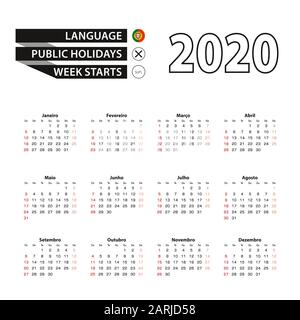 Calendrier 2020 en langue portugaise, la semaine commence le dimanche. Illustration Vectorielle. Illustration de Vecteur