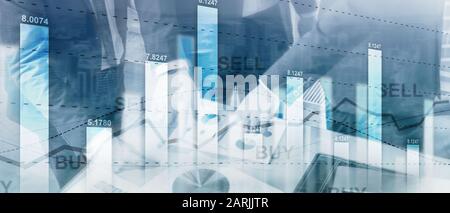 Stock trading financier diagramme graphique de l'entreprise Financement de l'exposition double concept technique mixte Banque D'Images