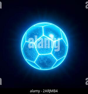 Championnat d'un bleu éclatant artistique ballon de soccer ou de football sur un fond sombre avec copie espace dans une image conceptuelle Banque D'Images