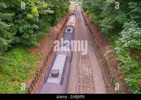 American Railway, État De Washington. Train de fret extrêmement long. Banque D'Images