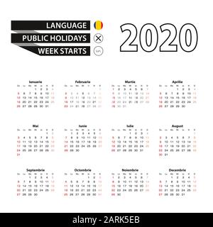 Calendrier 2020 en langue roumaine, la semaine commence le dimanche. Illustration Vectorielle. Illustration de Vecteur