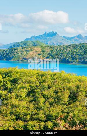 Vue sur l'île Drawaqa, l'île Waya et Nanuya Balavu, le groupe des îles Yasawa, Fidji, les îles du Pacifique Sud, Pacifique Banque D'Images