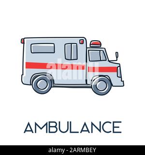 voiture d'ambulance minimaliste hors ligne dessinée à la main medic plate icône illustration Illustration de Vecteur