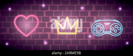 définir les icônes de la lumière néon Illustration de Vecteur