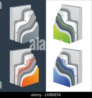 Schéma superposé de section d'isolation thermique. Mur de briques isolé en polystyrène. Illustration des eps10 vectorielles. Illustration de Vecteur