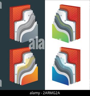 Schéma superposé de section d'isolation thermique. Mur de briques isolé en polystyrène. Illustration des eps10 vectorielles. Illustration de Vecteur