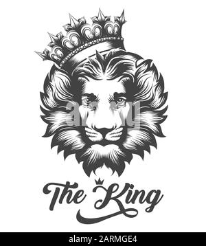 Le Roi Lion Tattoo.Le Chef D'Un Lion Dans La Couronne Isolé Sur Un Fond Blanc. Illustration Vectorielle Illustration de Vecteur