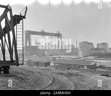 Travail Haringvlietdam Date : 13 mars 1961 lieu : Haringvliet mots clés : activités de construction, puits de construction, écluses, génie hydraulique Banque D'Images