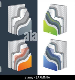 Schéma superposé de section d'isolation thermique. Mur de briques isolé en polystyrène. Illustration des eps10 vectorielles. Illustration de Vecteur