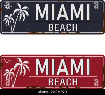 Miami Beach , Floride, illustration vectorielle des panneaux routiers, table de route, ville des États-Unis Illustration de Vecteur