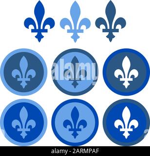 Ensemble d'icônes montrant une fleur de lys en conception plate utilisant différentes nuances de bleu Illustration de Vecteur