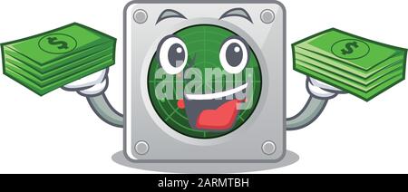 joyeux personnage radar riche avec de l'argent sur les mains Illustration de Vecteur
