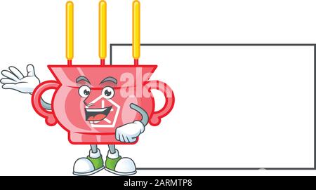 Encens rouge chinois souriant avec motif personnage de dessin animé sur tableau blanc Illustration de Vecteur