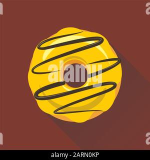 Icône de style plat à anneau. Beignet de sucre sucré dans le glaçage de la décoration de chocolat sur la crème jaune. Illustration vectorielle de l'eps8 isolée. Illustration de Vecteur