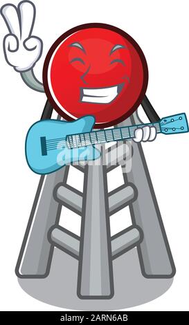 Une mascotte de la radio-tour de performance avec la guitare Illustration de Vecteur