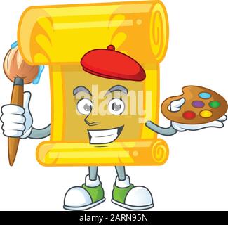 Icône mascotte peintre chinois à spirales dorées avec brosse Illustration de Vecteur