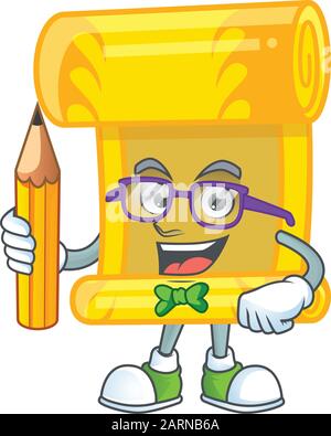 Une photo de l'étudiant chinois de caractère de défilement en or tenant crayon Illustration de Vecteur