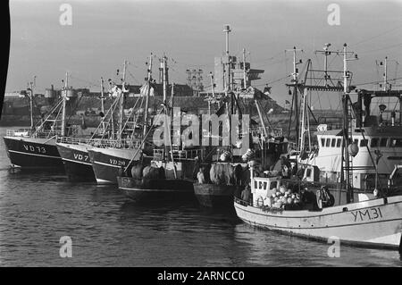 Les pêcheurs bloquent les ports de Lauwersooog et d'IJmuiden pour protester contre l'interdiction de la pêche à la morue Date : 3 décembre 1984 lieu : IJmuiden mots clés : ports, protestations, pêcheurs Banque D'Images