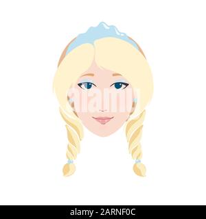 Femme blonde portrait télévision comme la neige maiden Snegurochka dans kokoshnik et couronne de glace bleu fourrure coat smiling vector illustration Illustration de Vecteur