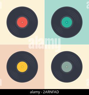 Vinyl records albums de musique rétro modèle homogène dans le style pop art collection vector illustration Illustration de Vecteur