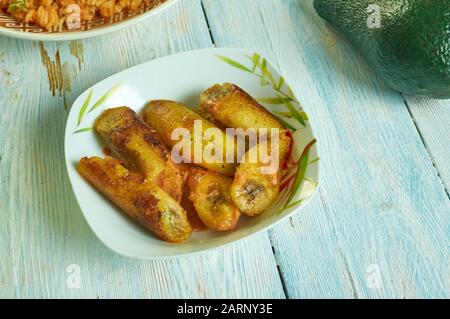 Ragoût de Matoke, cuisine kenyane, plats traditionnels africains assortis, vue sur le dessus. Banque D'Images