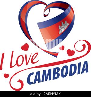 Drapeau national du Cambodge en forme de coeur et l'inscription J'aime le Cambodge. Illustration vectorielle Illustration de Vecteur