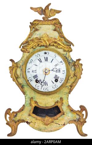 Horloge de table tissée authentique du XVIIIe siècle isolée sur un fond blanc Banque D'Images