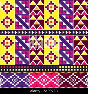 Motif vectoriel de style toile Kente tribal africain, design sans couture avec des formes géométriques inspirées par des tissus ou des textiles traditionnels du Ghana connus sous le nom de Illustration de Vecteur