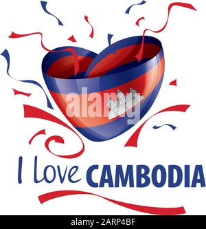 Drapeau national du Cambodge en forme de coeur et l'inscription J'aime le Cambodge. Illustration vectorielle Illustration de Vecteur